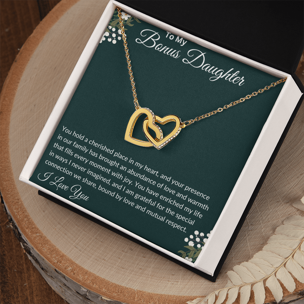 To My Bonus Daughter - Interlocking Hearts Necklace