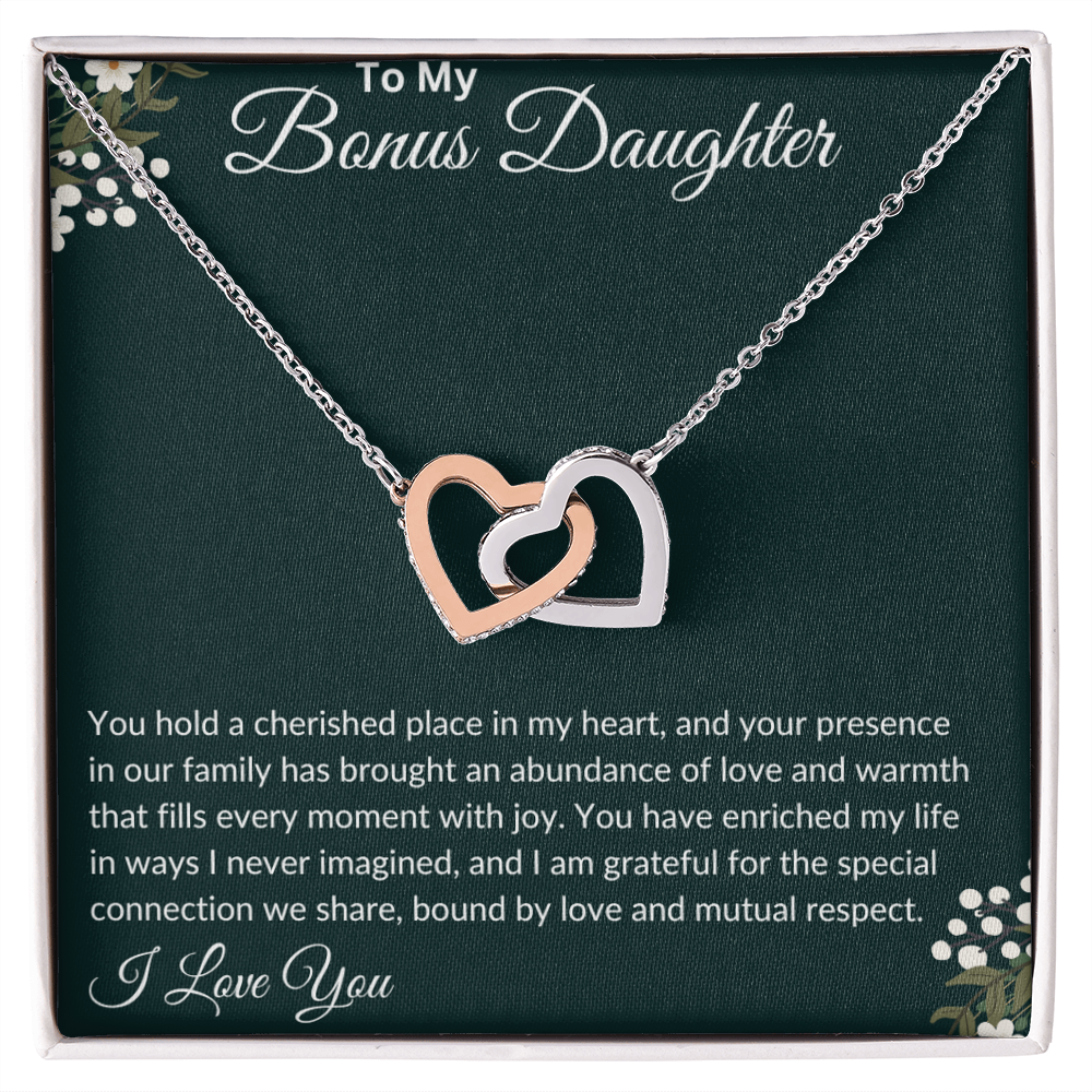 To My Bonus Daughter - Interlocking Hearts Necklace