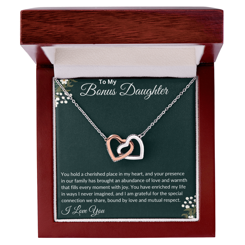 To My Bonus Daughter - Interlocking Hearts Necklace