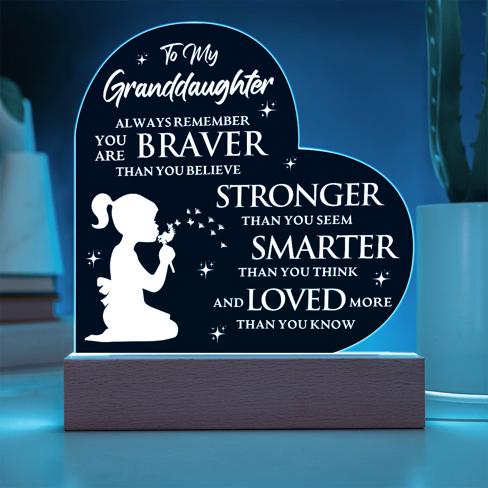 To My Granddaughter - Acrylic Heart Plaque Gift