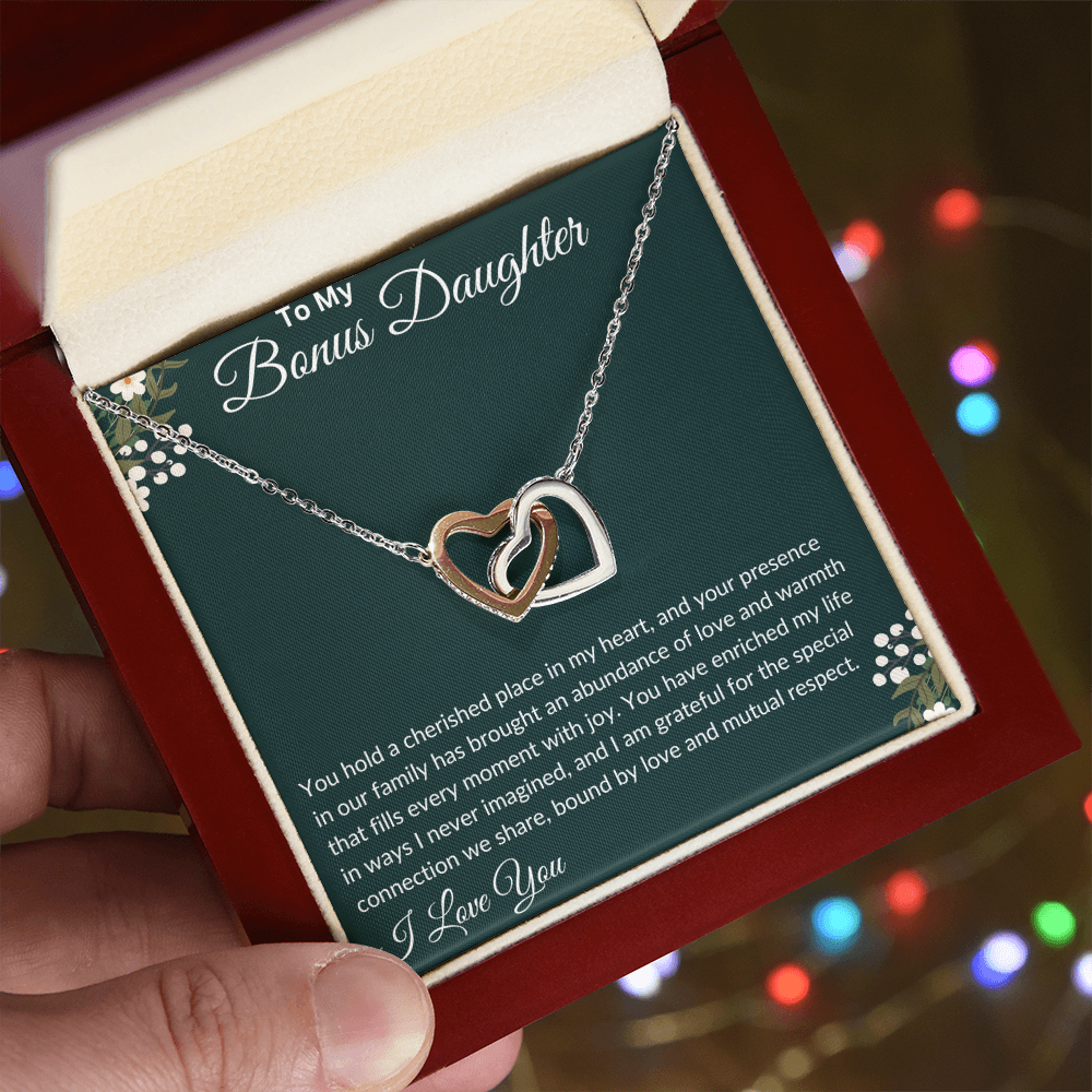 To My Bonus Daughter - Interlocking Hearts Necklace